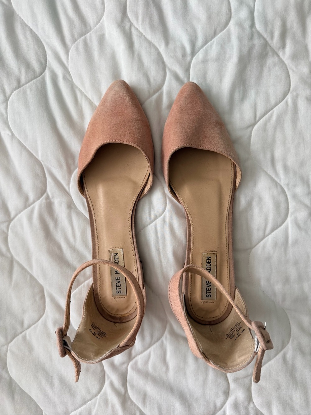 Steve Madden Blush Pink Suede Pointed-Toe Ankle-Strap Flats